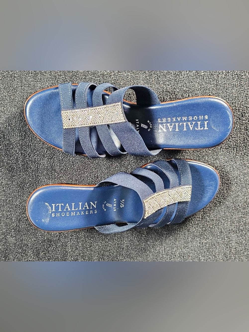 NWT Italian Shoemakers Blue Slide Sandals with Sparkle Band